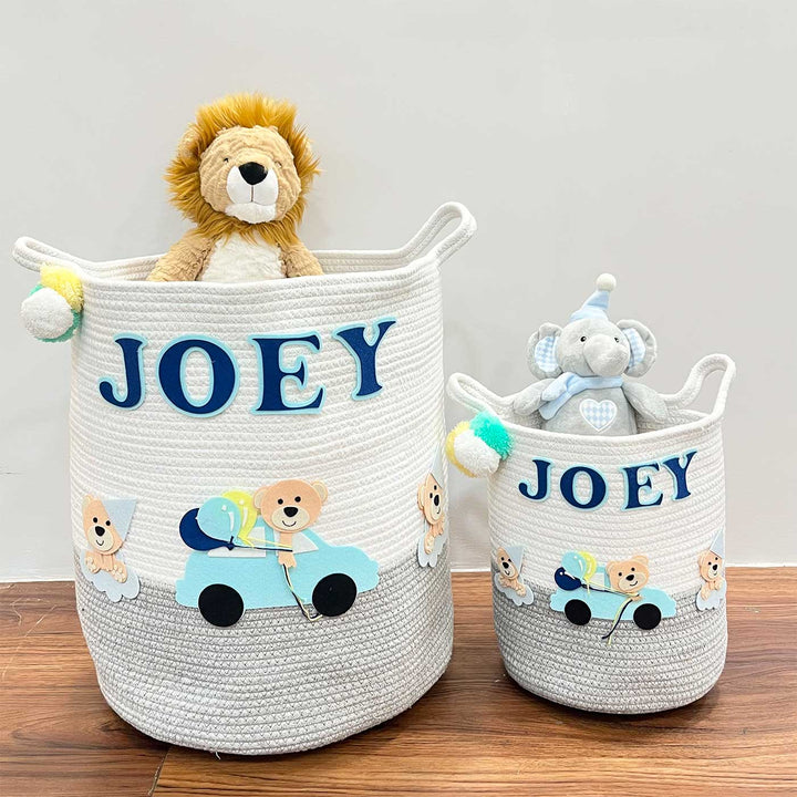 Personalized Handmade Bear'S Joyride Jute Basket For Kids