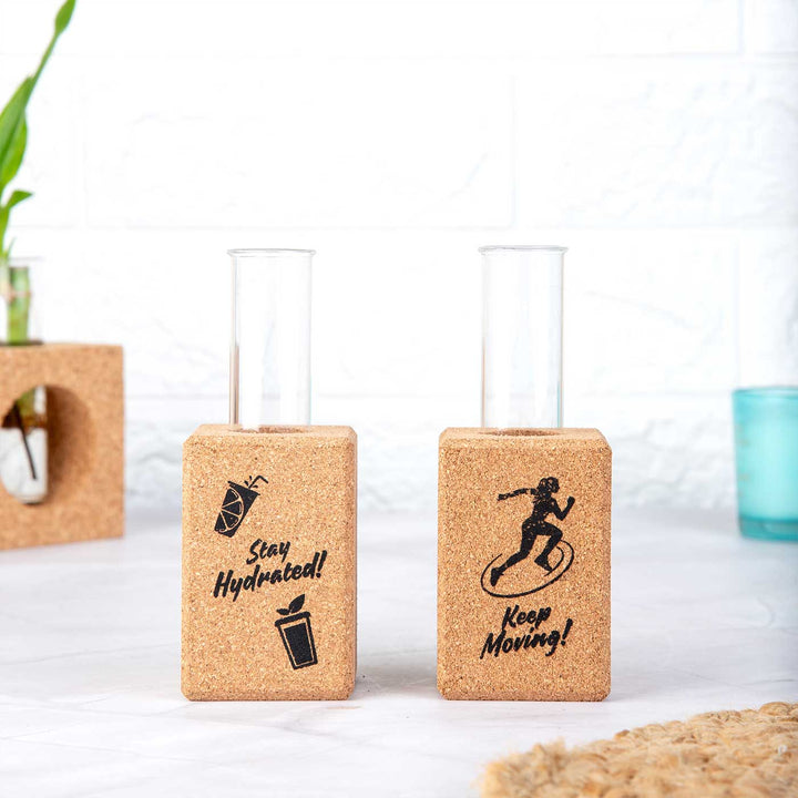 Handmade Stay Hydrated And Keep Moving Fridge Magnet Cork Planter | Set Of 2