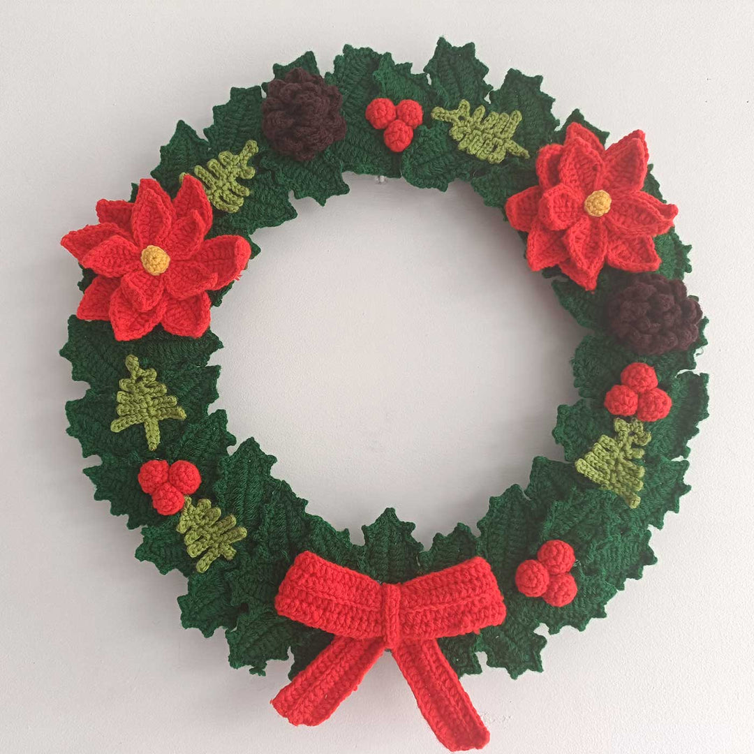 Handmade Green & Red Crochet Wreath For Christmas Door Decoration