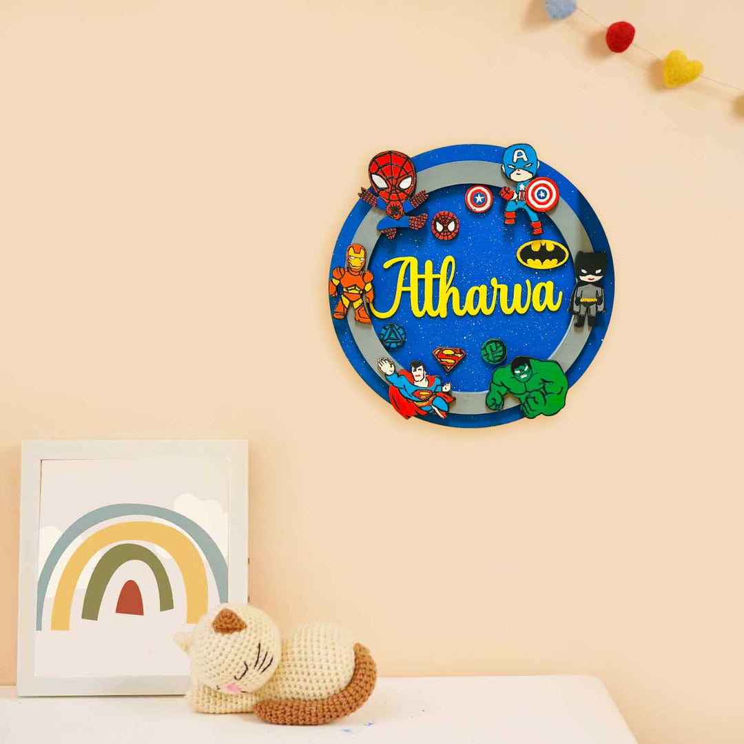 Personalized Hand-Painted Superhero Mdf Wood Kids Name Plate