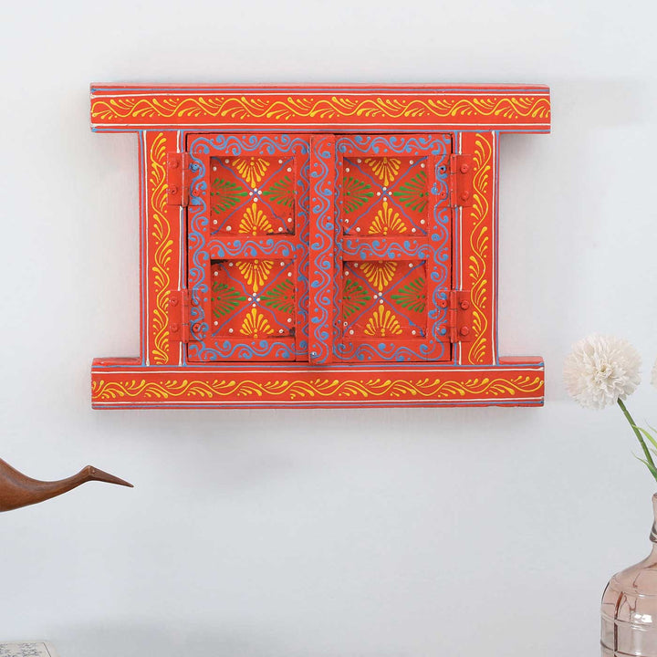 Handmade Decorative Orange Wooden Window Wall Decor