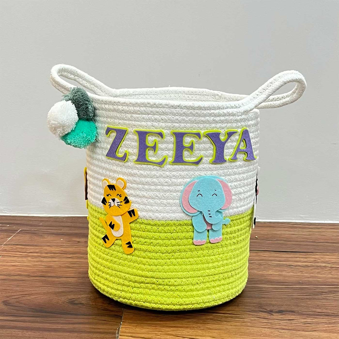 Personalized Handmade Animal Kingdom Jute Basket For Kids