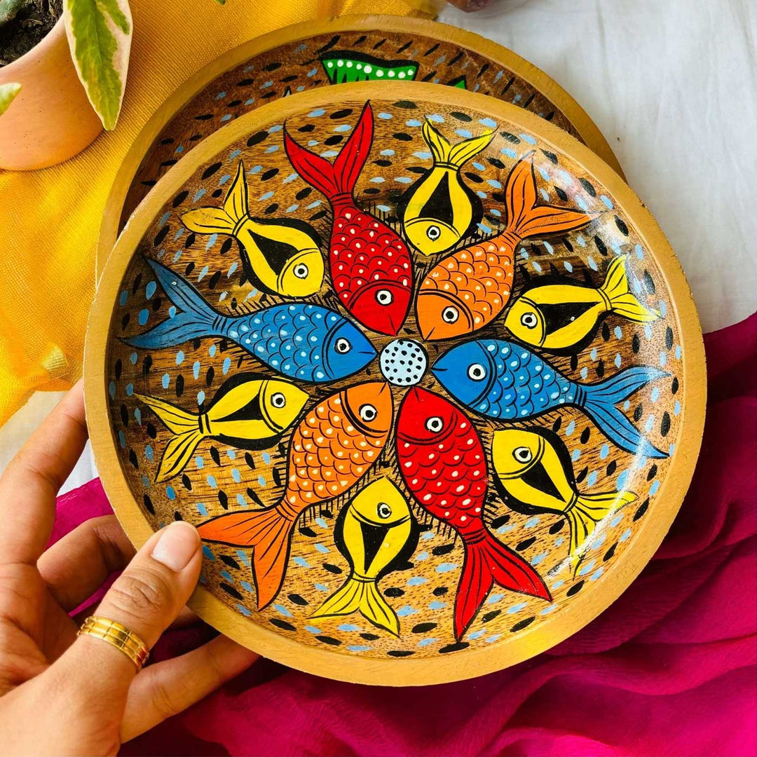 Hand-Painted Pattachitra Taal Round Wooden Platter