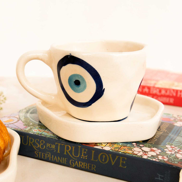 Eye Of Protection Ceramic Breakfast Plate, Cup & Saucer | Set Of 3