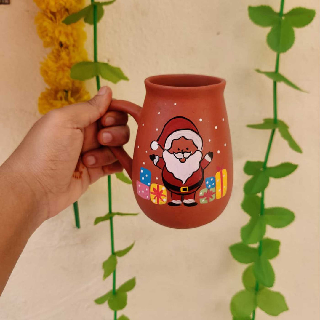 Hand-Painted Santa Surprise Terracotta Mugs | Secret Santa Gift Ideas