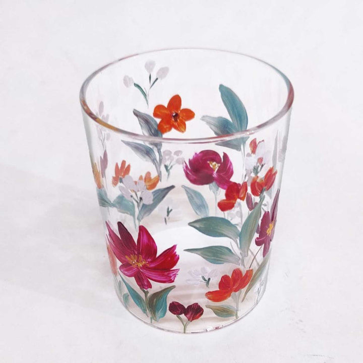 Hand Painted Floral Glass Candle Holder