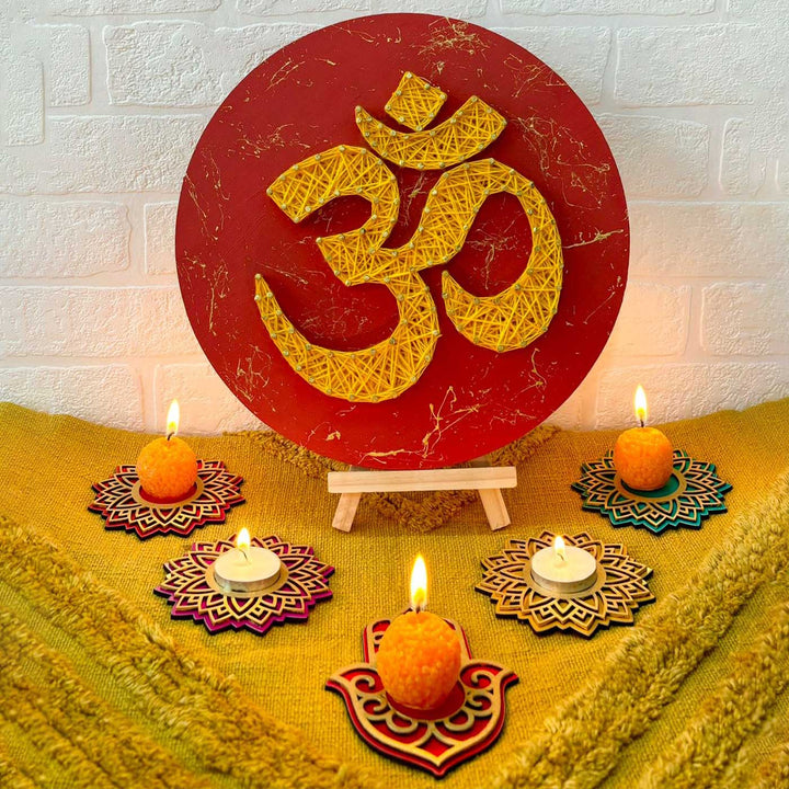 Handmade Om String Art with Tealight Holders | Set Of 6