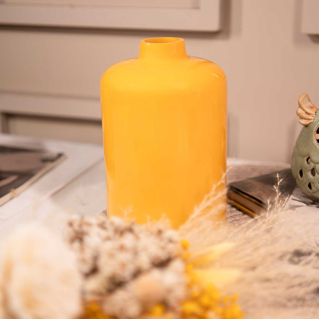 Yellow Lemon Blossom Glass Vase