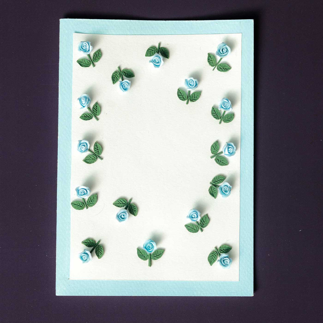 Handmade 3D Blue Blooming Roses Deco Clay Greeting Card