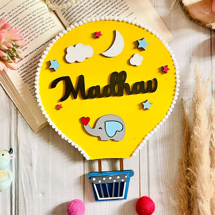 Personalized Hand-Painted Hot Air Balloon Mdf Wood Kids Name Plate