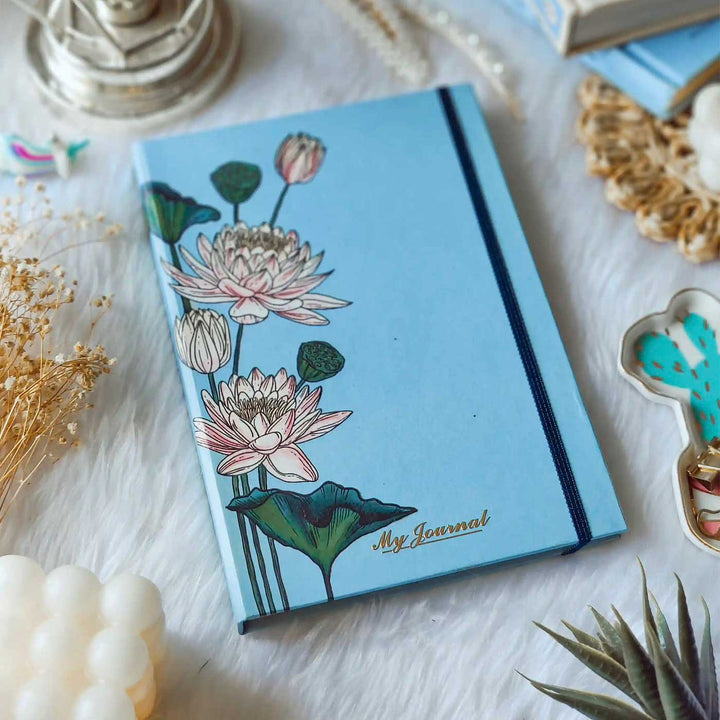 Handmade Lotus Sky Blue Ruled Journal | 100  Pages