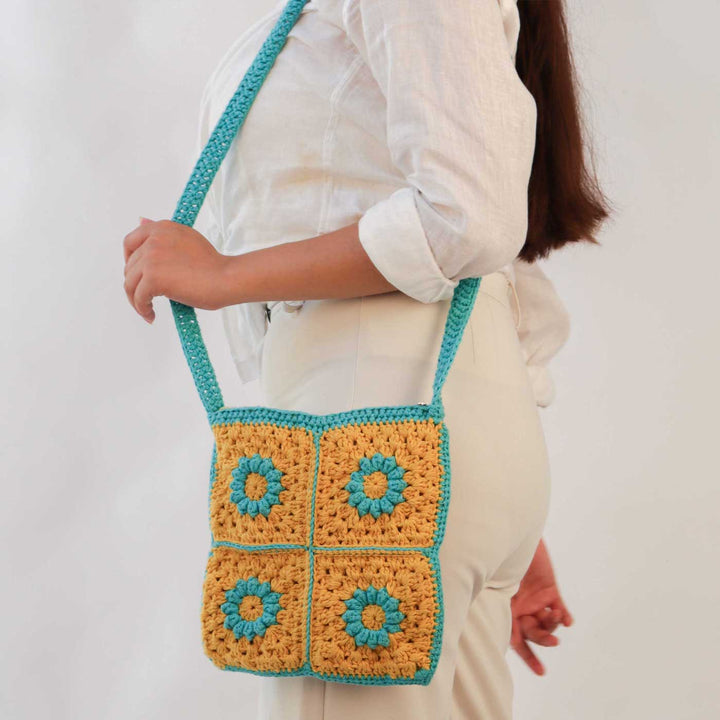 Handmade Crochet Floral Crossbody Sling Bag