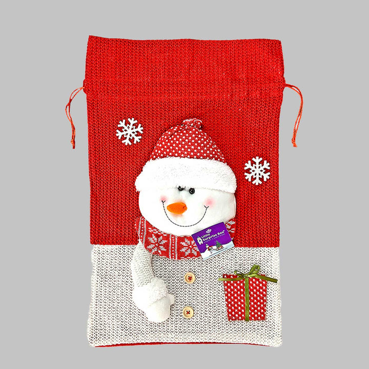 Handmade Snowman Red & White Knitted Large Size Gift Sacks For Christmas Decoration