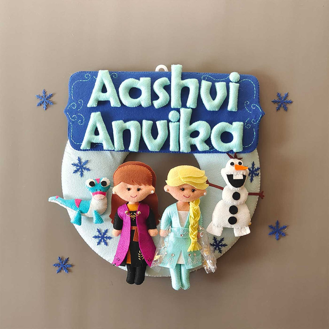 Personalized Frozen Theme Felt Kids Name Plate For Siblings