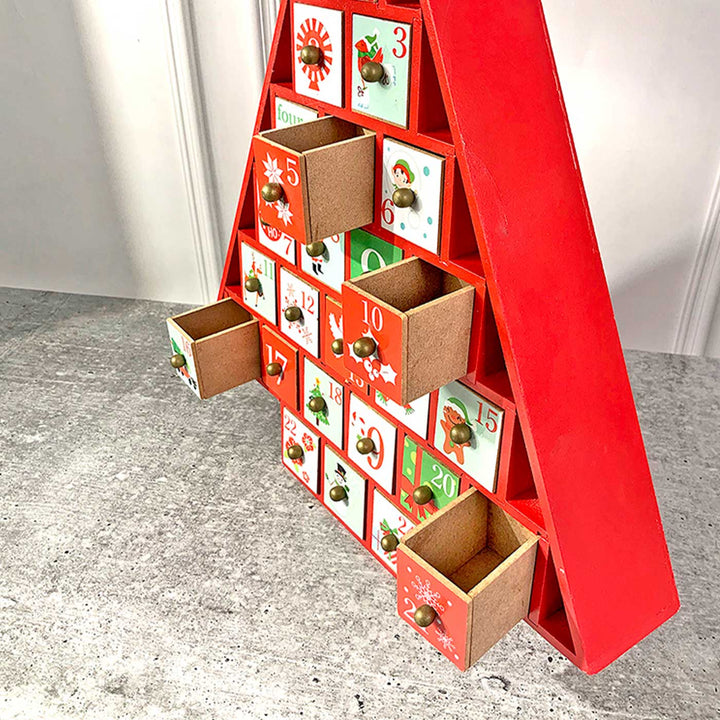 24 Days Wooden Red Tree Shape Advent Calendar | Xmas Gifting Ideas