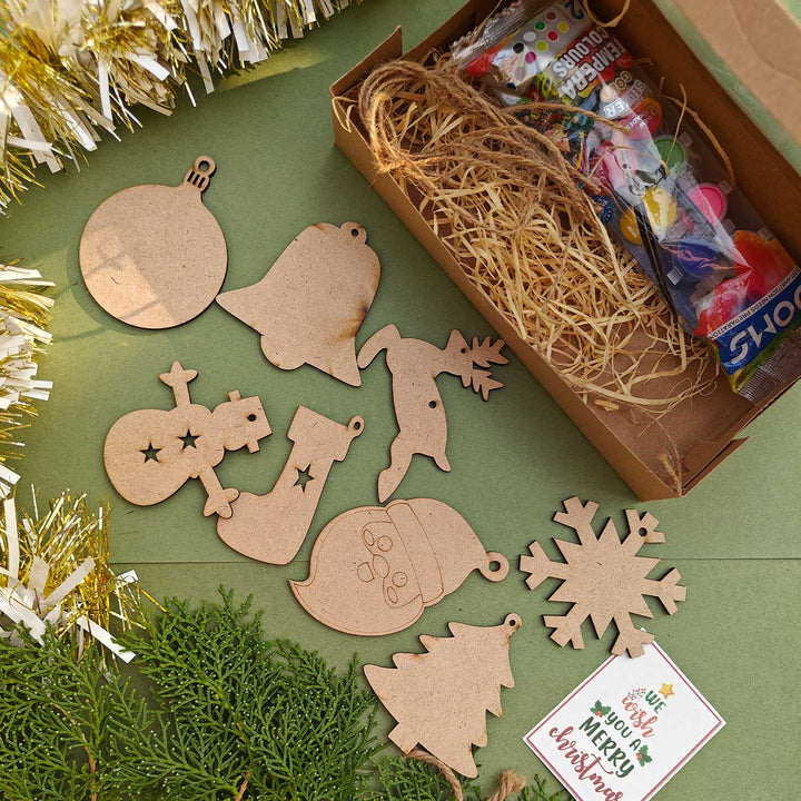 Ready to Paint Christmas Ornaments Mdf Wood Kids DIY Kit | Secret Santa Gift Ideas | Set Of 10