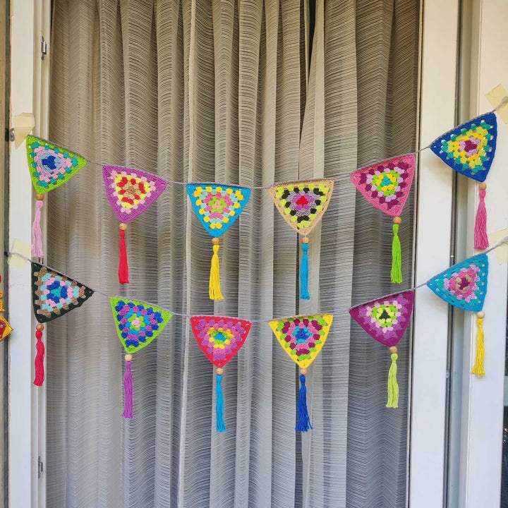 Handmade Multicolour Crochet Garland/ Bunting For Christmas Wall Decoration