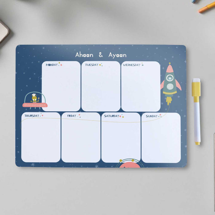 Personalized Space Explorer Theme Wooden Meal Planner