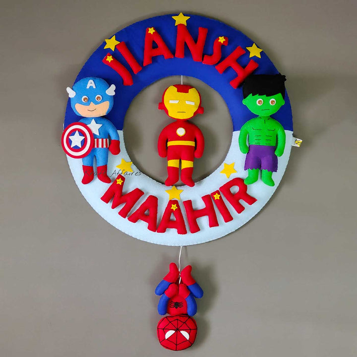 Personalized Avengers Theme Felt Kids Name Plate For Siblings