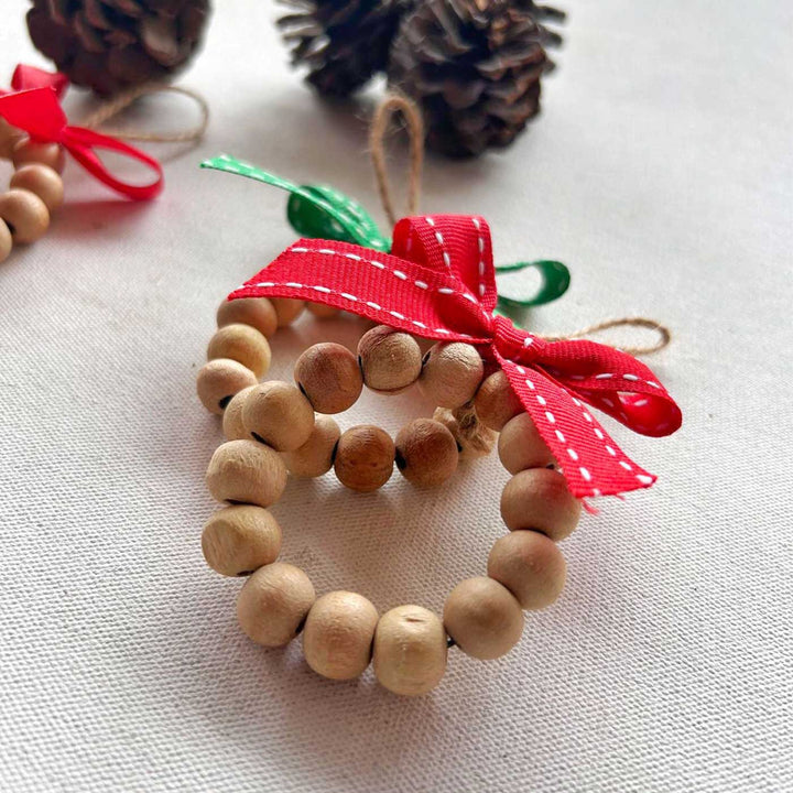 Handmade Round Beaded Wooden Ornament For Christmas Tree Decoration