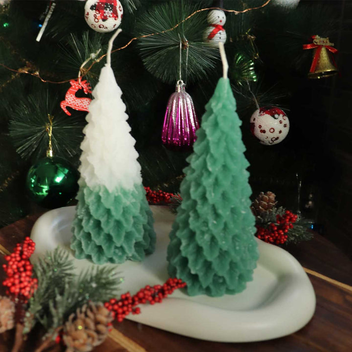 Handmade Tall Xmas Tree Wax Candles For Christmas Decoration | Set Of 2