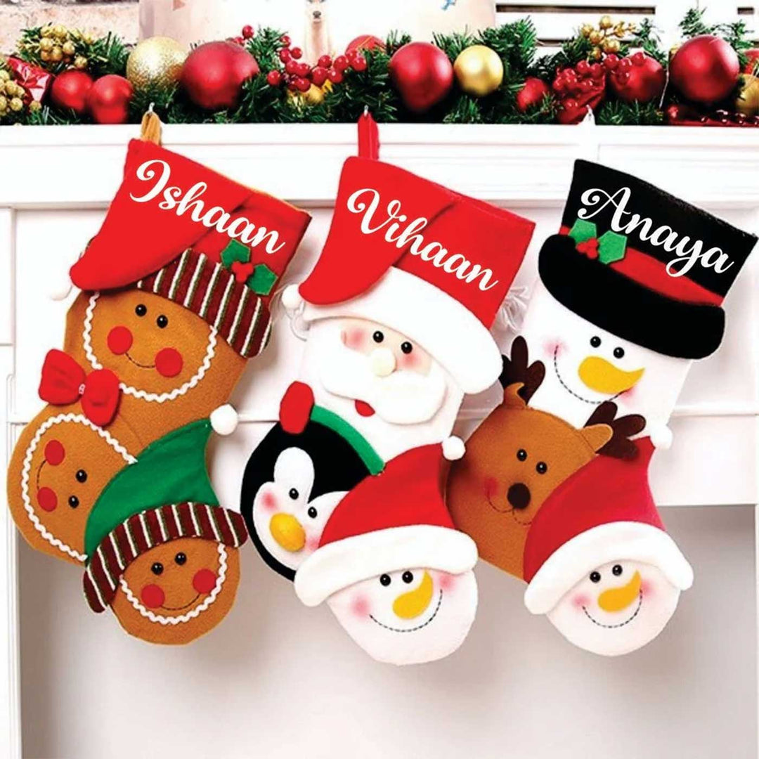 Personalized Happy Family Felt Stockings For Christmas Decoration