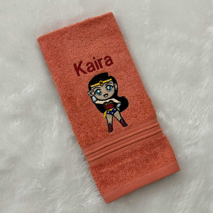 Personalized Embroidered Wonder Woman Design Cotton Hand Towel