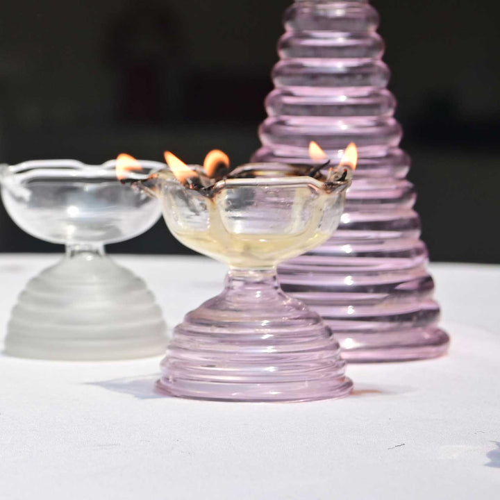 Handmade Pink Small Borosil Glass Oil Lamp / Diya | 2.2 inch