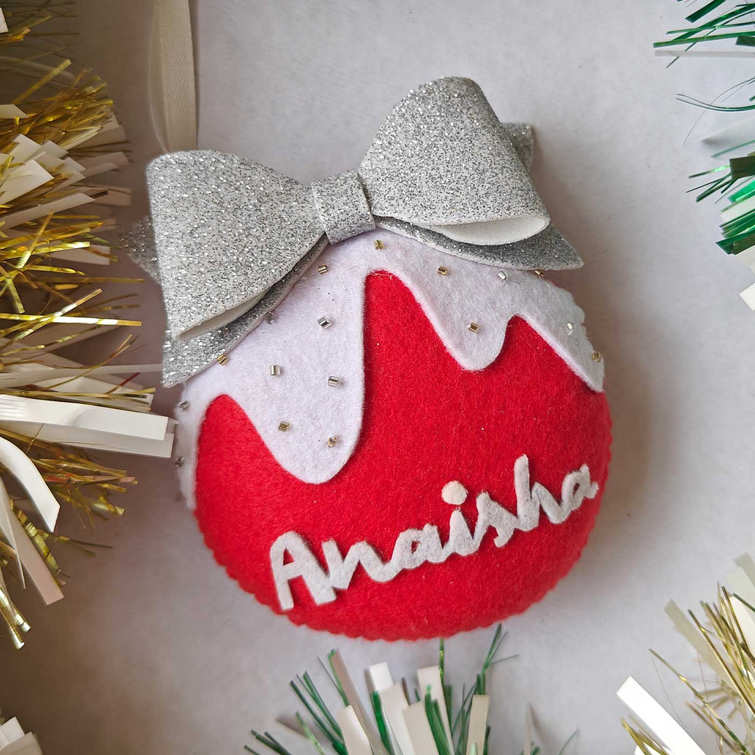 Personalized Ball With Bow Felt Ornament For Christmas Tree Decoration