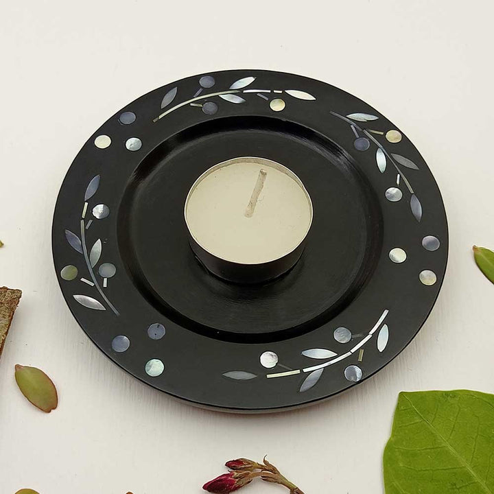 Handmade Black Fayruz Inlay Stem Work Candle Holder