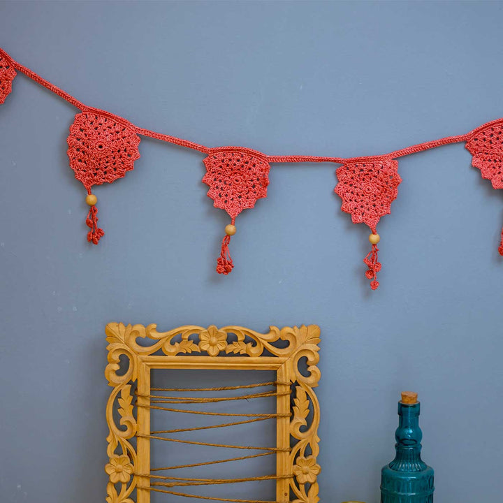 Handmade Crochet Rust Red Bird Boho Cotton Bunting