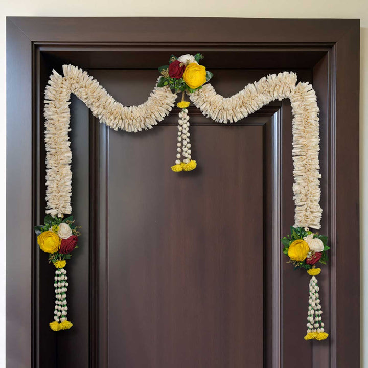 Handmade Sukanya White & Yellow Shola Flower Toran