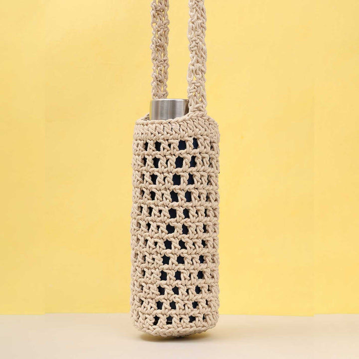 Handmade Crochet White Water Bottle Tote Bag