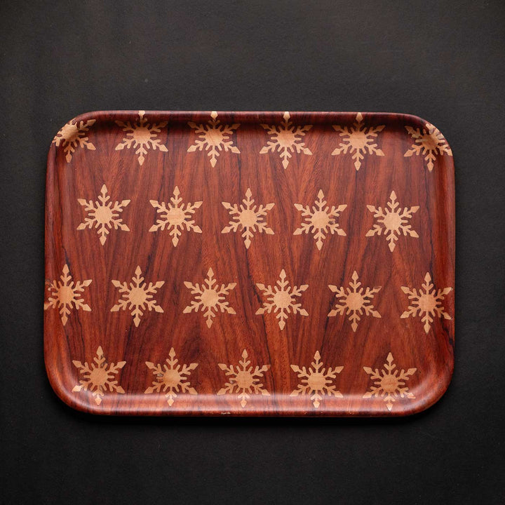 Handmade Snowflake Printed Wooden Tray For Christmas Table Decoration