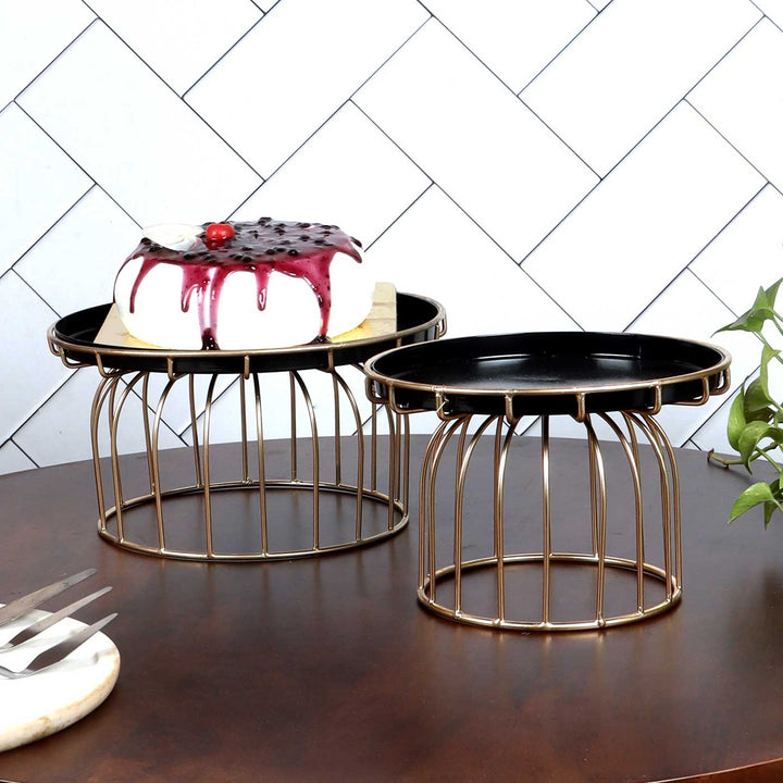 Handmade Black & Gold Metal Cake Platter | Set Of 2