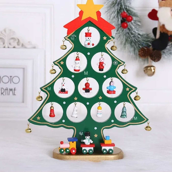 Merry Mistletoe Xmas Tree With 21 Ornaments Wooden DIY Decor