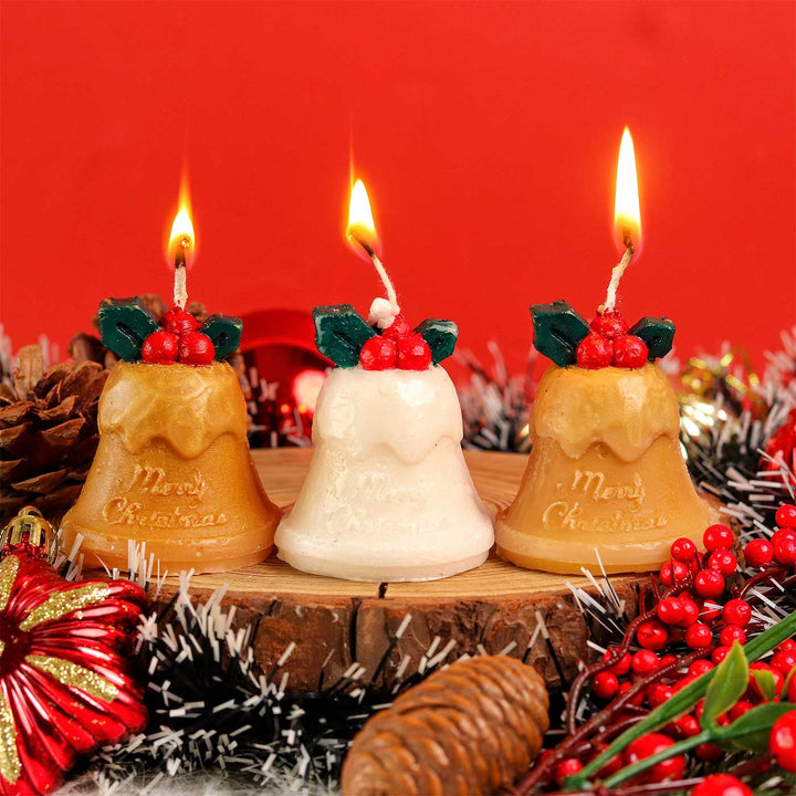 Handmade Bells Wax Candles For Christmas Decoration | Set Of 3