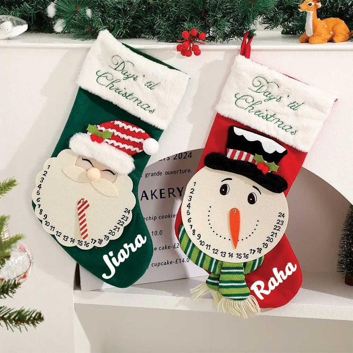 Personalized Festive Countdown Treasure Felt & Fur Stockings For Christmas Decoration