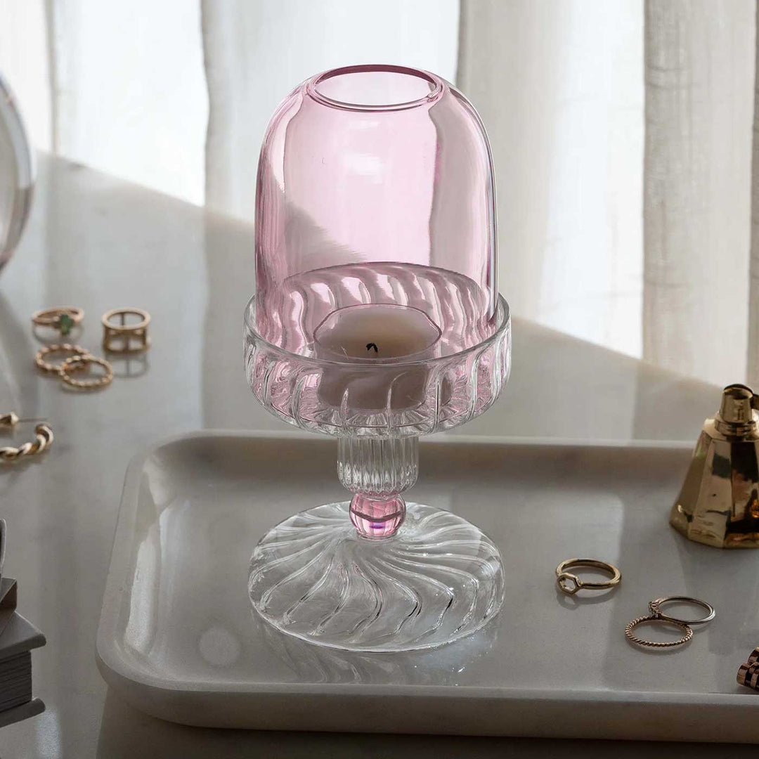 Handmade Pink Glass Fairy Lamp Tealight Holder