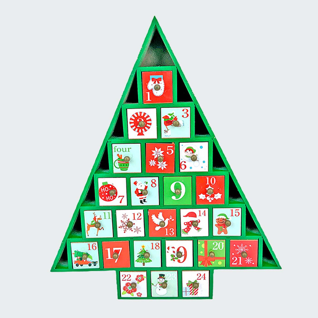 24 Days Wooden Green Tree Shape Advent Calendar | Secret Santa Gift Ideas