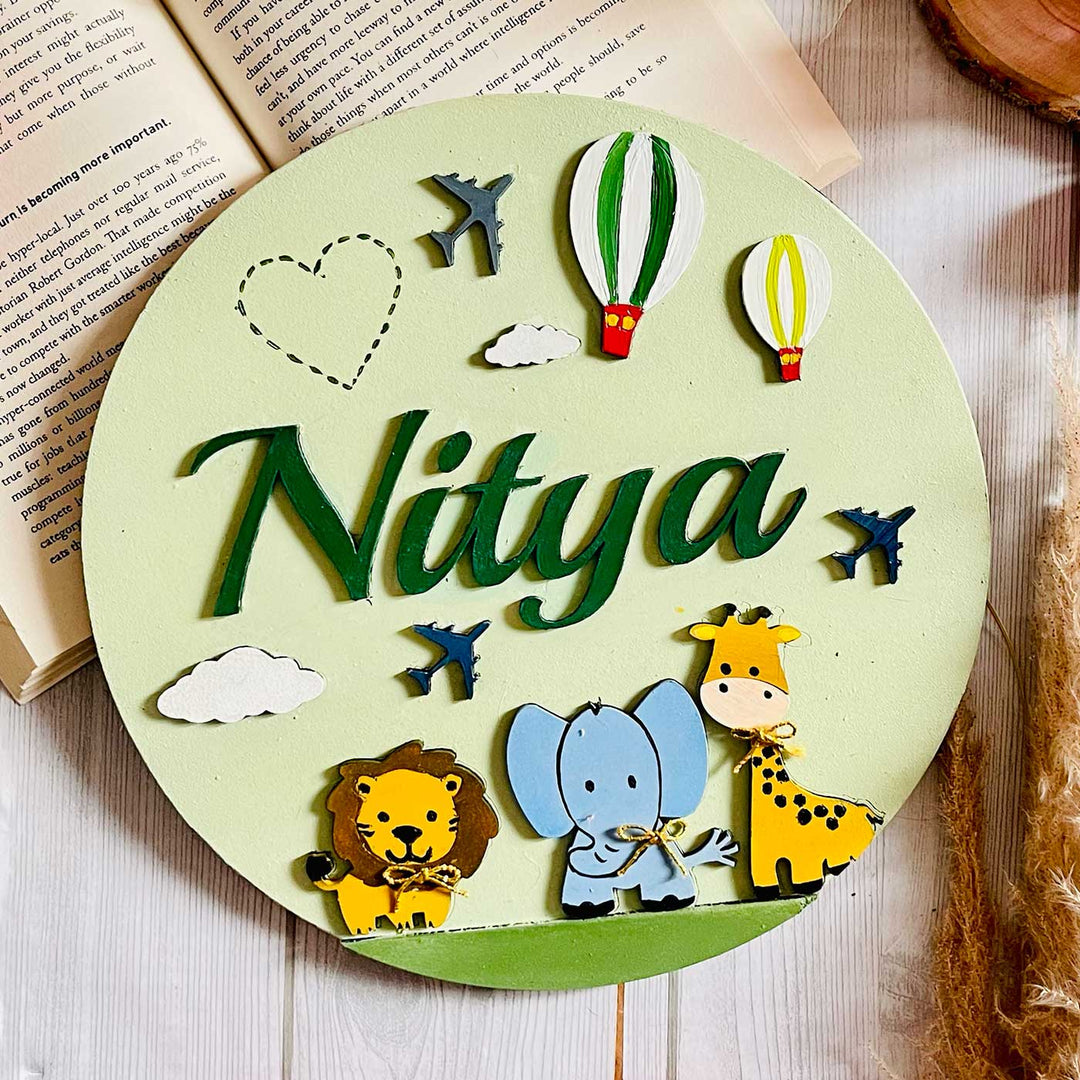 Personalized Hand-Painted Jungle Mdf Wood Kids Name Plate