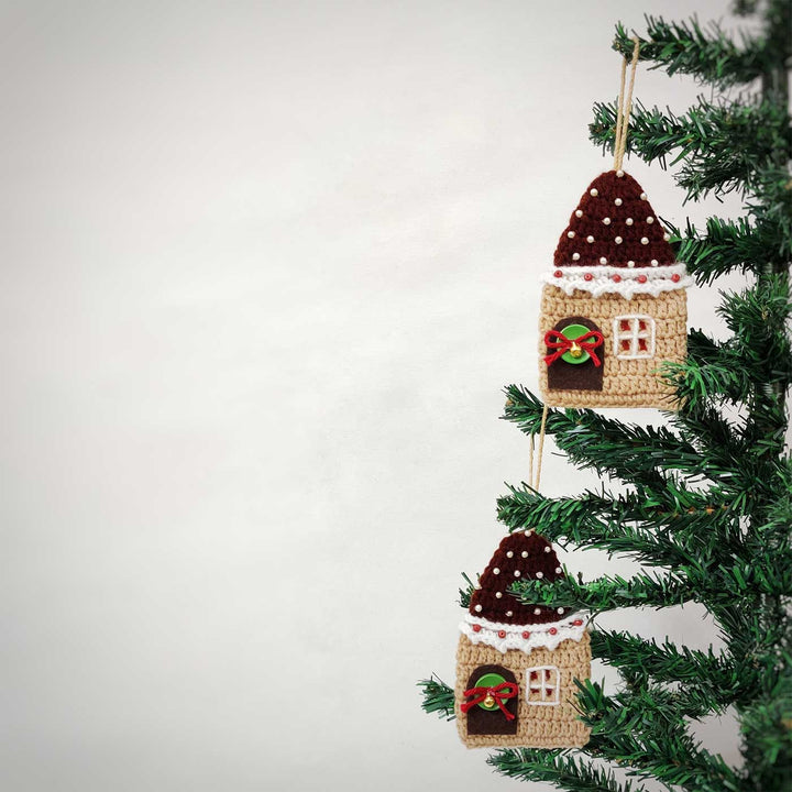 Handmade House Crochet Ornaments For Christmas Tree Decoration | Set Of 2