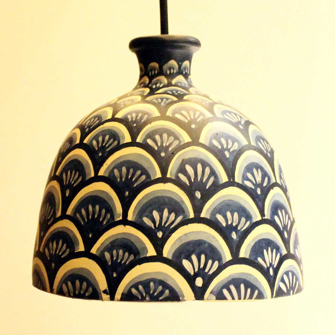 Handmade Blue Bird Design Terracotta Hanging Lamp