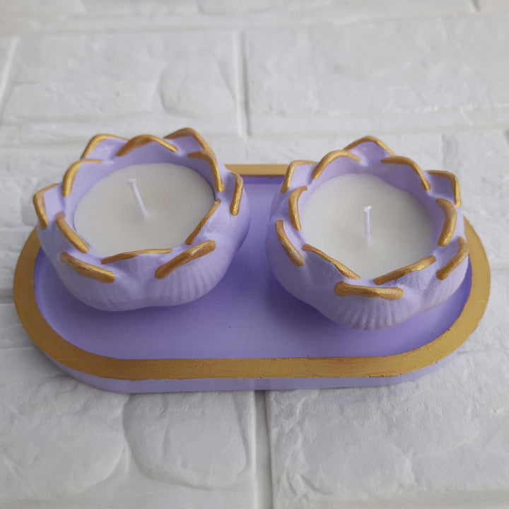 Handmade Lavender Lotus Candles With Trinket Tray | Set Of 2