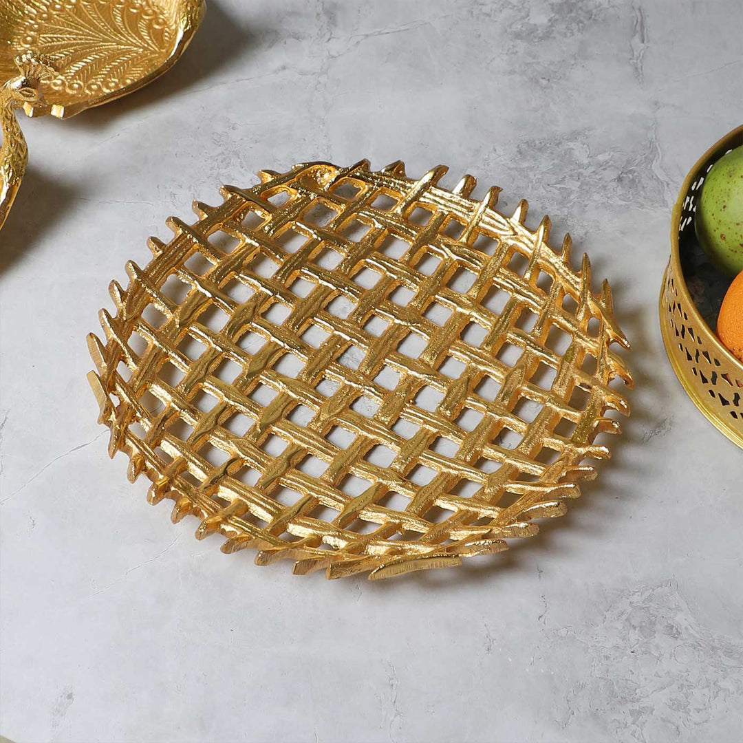 Handmade Golden Round Aluminium Serving Platter