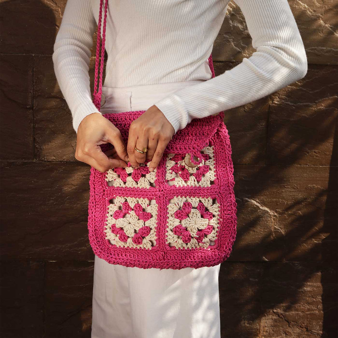 Handmade Crochet Criss-Cross Satchel Bag