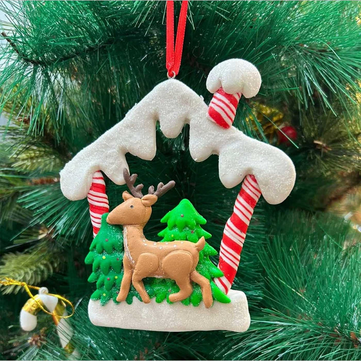 Handmade Reindeer In A Hut Clay Ornaments For Christmas Tree Decoration