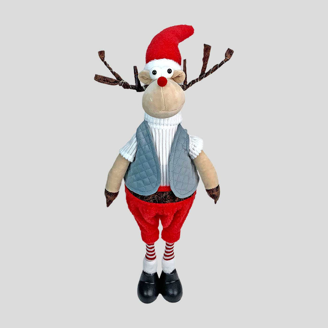 Led Light Horns Grey Coat Rudolf Reindeer Woolen Decor For Christmas Table Decoration