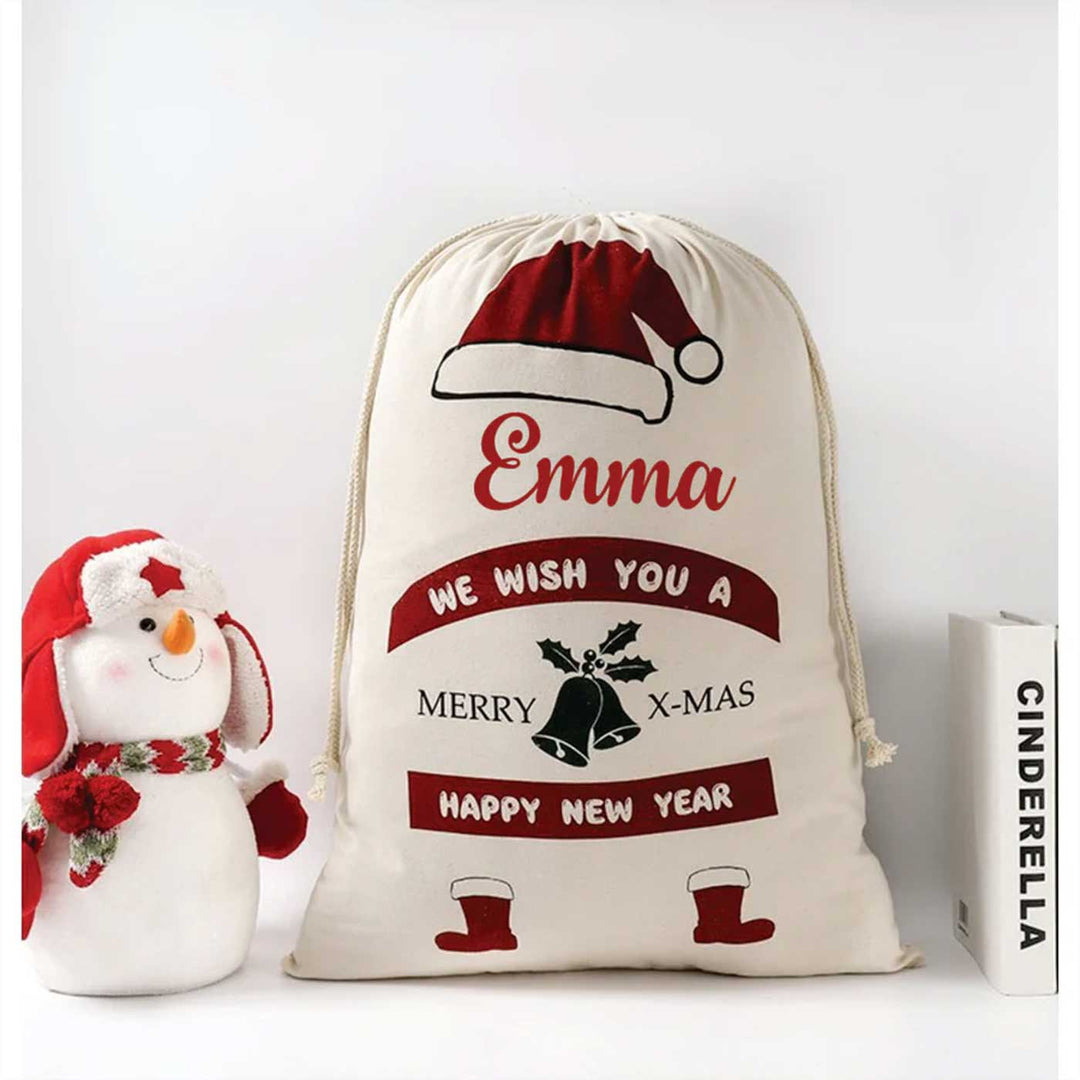 Personalized Holly Jolly Extra Large Muslin Gift Sack | Xmas Gifting Ideas