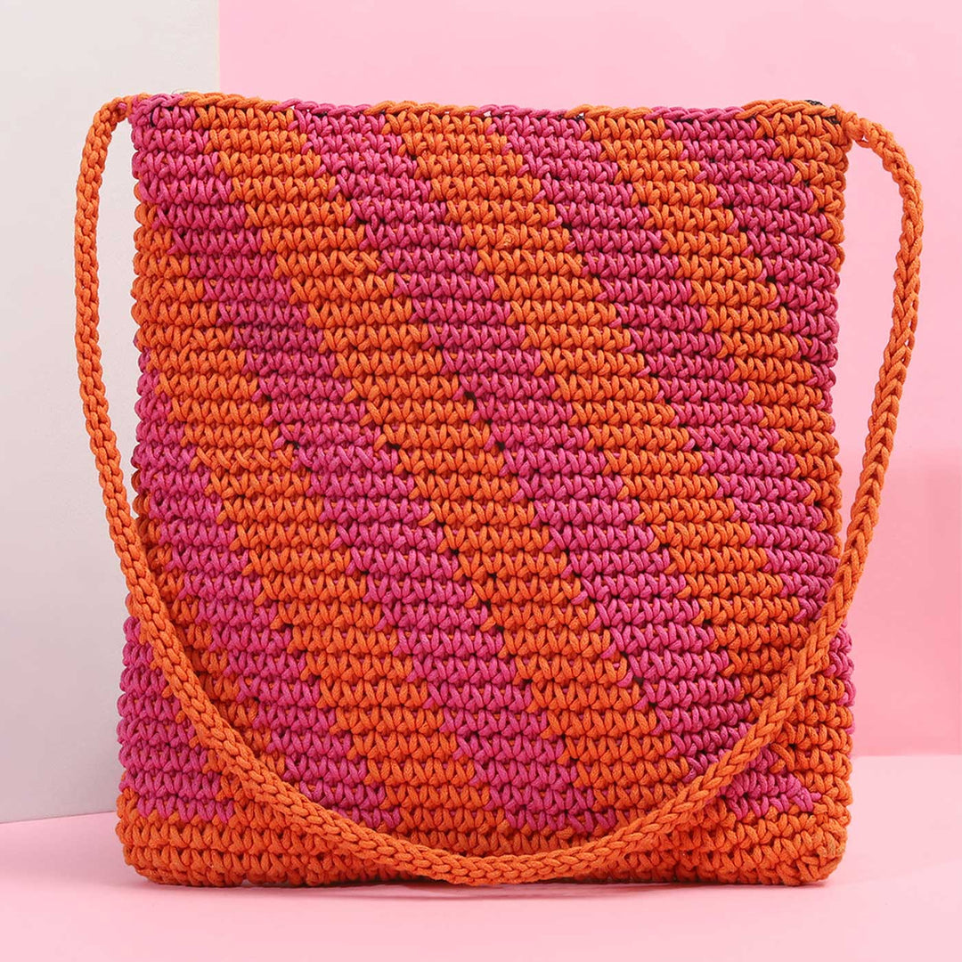 Handmade Crochet Pink & Orange Circus Cross Body Bag